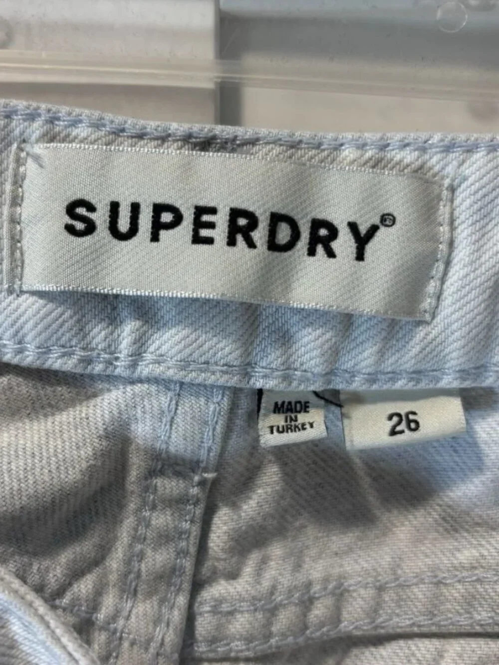 SUPERDRY 100% Cotton Denim Shorts White Blue Bleached Cut-offs Women’s Size 26”